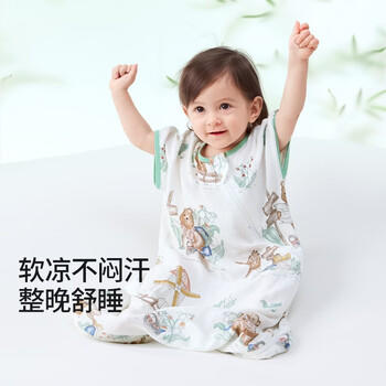 贝肽斯婴儿睡袋春秋竹棉纱布宝宝睡衣一体儿童防踢被睡袋前6后4灵鹿 S 商品图5