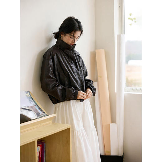 涂层花苞小立领外套 商品图0