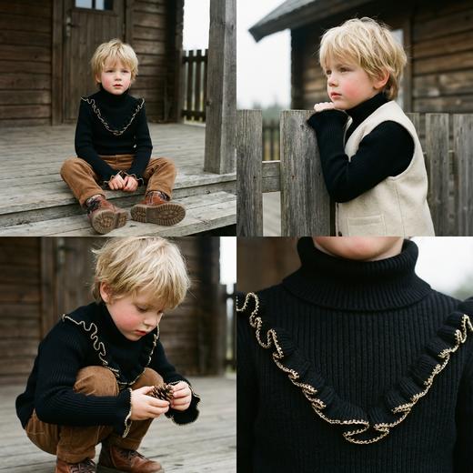 PALUOPO/PL 100%山羊绒 两翻领抽条童衫E21971T-B/约重190g帕罗 商品图3