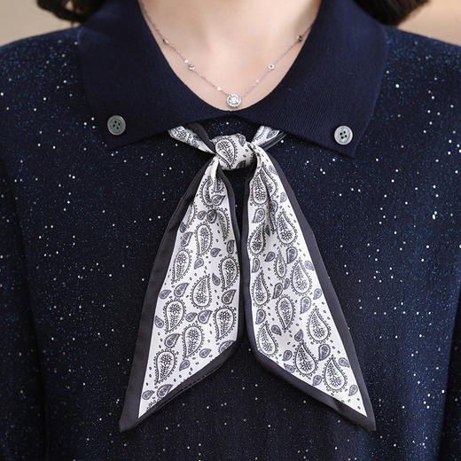 「自」全新升级【铂金会员183/天猫239/差价56】(00807)洛诗琳气质亮片针织上衣2026春季新款时尚丝巾系带上衣 商品图3