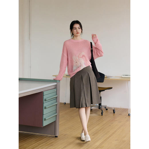 立体小马提花毛衣女春季宽松慵懒风羊驼毛针织衫百搭上衣 商品图0