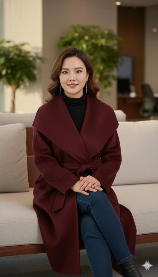 LIN HL 大翻领女人味双面手工腰带长大衣 商品图6