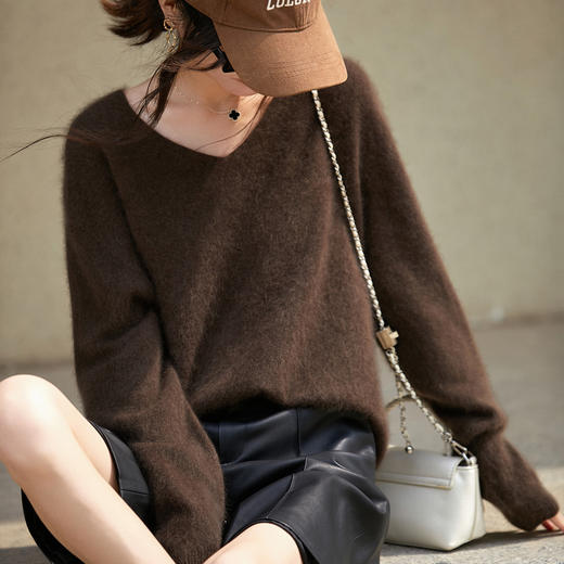丁摩 慵懒风V领软糯拉绒纯羊毛毛衣ZM-275-85 商品图1
