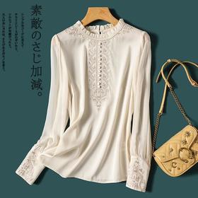 丁摩 刺绣衬衫女春秋季新款木耳边套头长袖T恤上衣复古5ZF-8165