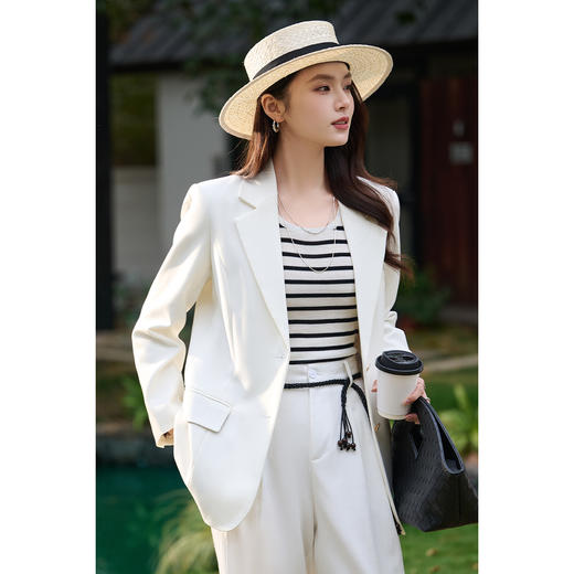 米思阳2026春季新款时尚气质纯色西装干练宽松显瘦垫肩外套女1076 商品图0