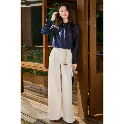 月夜露珠 清透天丝衬衫 米思阳2026春季新款气质木耳领天丝长袖衬衫女优雅洋气上衣女5828 商品图4