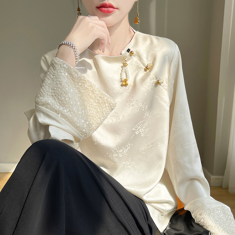 【新中式国风亮片衬衫】春夏新款 女装时尚感名媛风洋气亮片衬衣