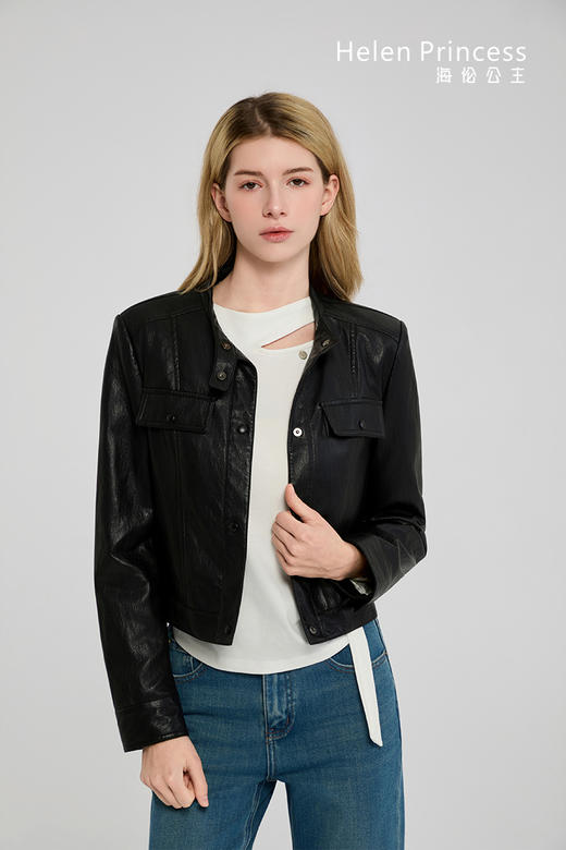 小立领正肩PU皮衣 商品图8