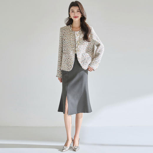 「预售」「高货sh」全新升级【铂金会员165/天猫219/差价54】(95144)洛诗琳灰色设计感鱼尾裙2026春季新款高腰显瘦中长款通勤开叉裙 商品图3