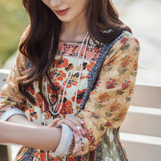 【林栖设计小店】古画复现|秋色印花复古优雅百搭2026春新款宽松连衣裙T1961381 商品图3