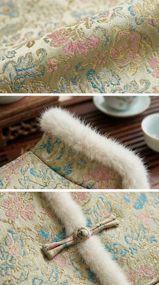 LIN HN 中国风盘扣加水貂毛饰棉衣外套 商品图5