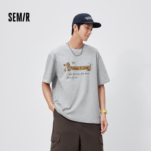 森马短袖T恤男夏季复古萌宠字母印花针织衫2026新款宽松情侣上衣 商品图0