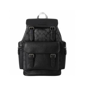 牛皮革拼织物双肩包大号男款木炭灰色拼黑色