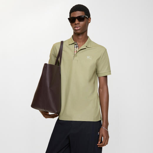 BURBERRY 巴宝莉 男士马术骑士徽标刺绣棉质短袖polo衫 绿色 8118953 C4201 商品图1