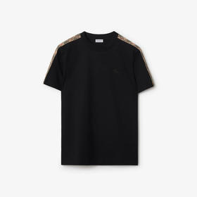 BURBERRY 巴宝莉 男士马术骑士徽标刺绣格纹饰边棉质圆领短袖T恤 黑色 8106248 A1189