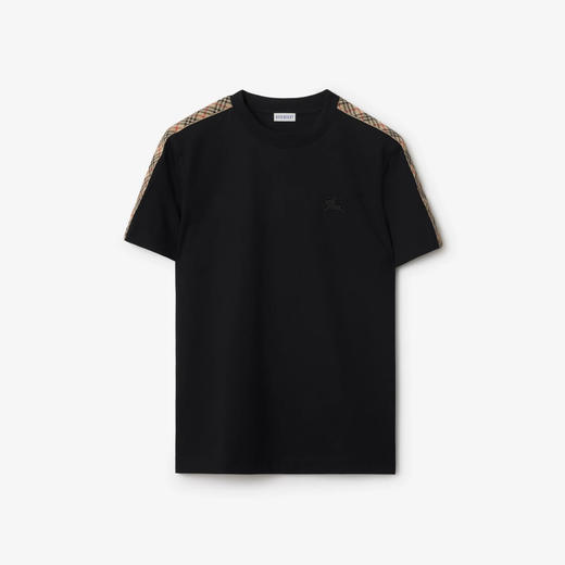 BURBERRY 巴宝莉 男士马术骑士徽标刺绣格纹饰边棉质圆领短袖T恤 黑色 8106248 A1189 商品图0