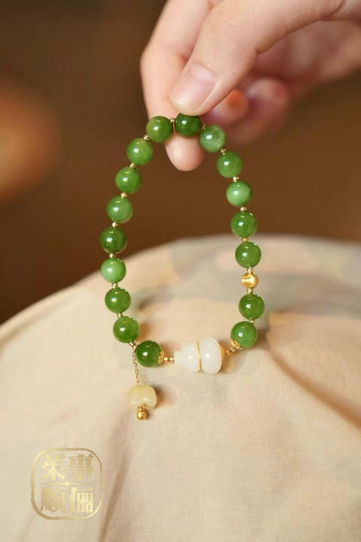 【茱事顺俪】18k金和田碧玉新中式手串 商品图3