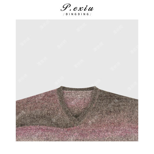 A008潘依绣丁丁宠粉高级感彩色渐变撞色软糯V领针织毛衣Q24891 商品图2