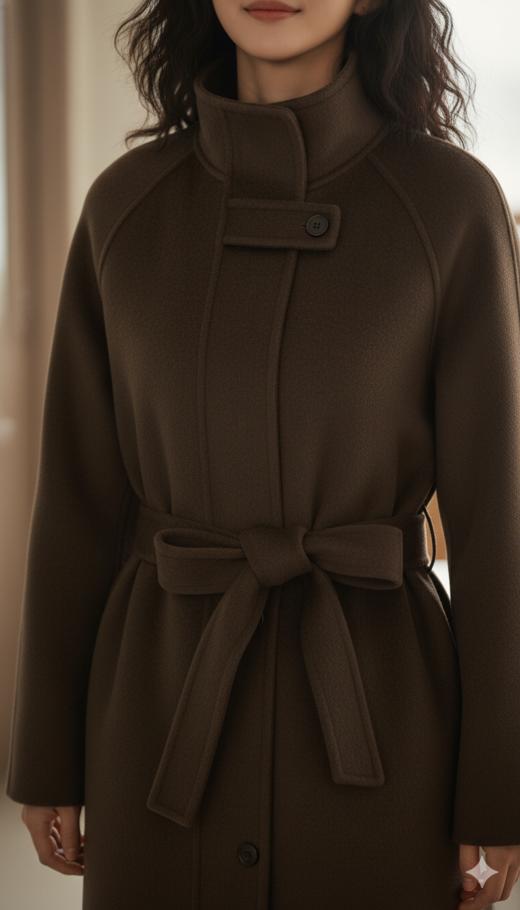 立领加小袢系带双面手工长大衣 商品图4