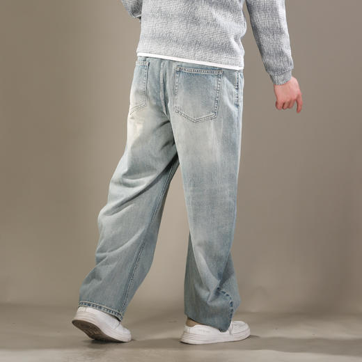 DRONKOO 2026 半松紧腰花色抽绳不规则钮扣万花筒钉扣中厚牛仔长裤 商品图3