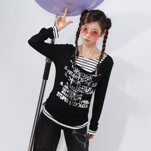 辣妹亚文化假两件T恤-纪念日百货门店同款169646659 商品图4