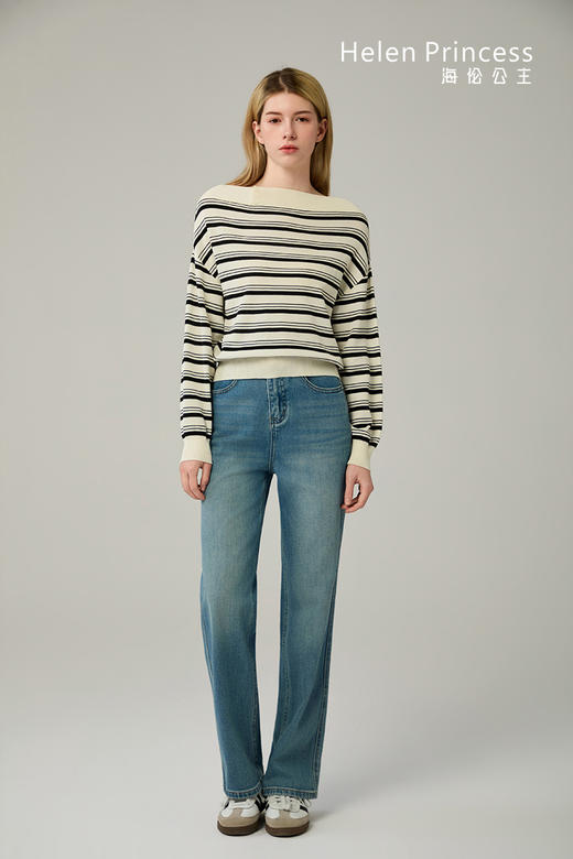 一字领扣饰针织上衣 商品图5