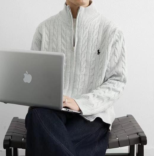 F020245针织拉链毛衣外套夹克情侣男女同款小马刺绣logo麻花毛衣 商品图5