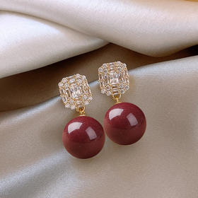 丁摩 朱砂耳环女旺财耳钉高级感新中式红色耳饰秋冬配饰5ZF-G108