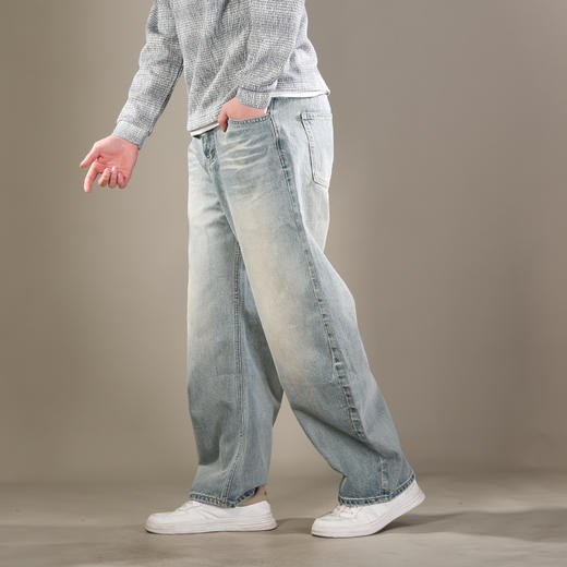 DRONKOO 2026 半松紧腰花色抽绳不规则钮扣万花筒钉扣中厚牛仔长裤 商品图2