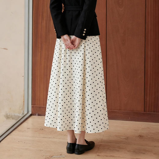 西遇复古波点半身裙女2026春季新款高腰垂坠感伞裙休闲A字中长裙10360027 商品图4