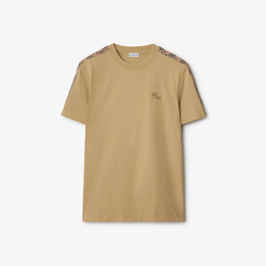 BURBERRY 巴宝莉 男士马术骑士徽标刺绣格纹饰边棉质圆领短袖T恤 驼色 8106247 B8626 商品图0