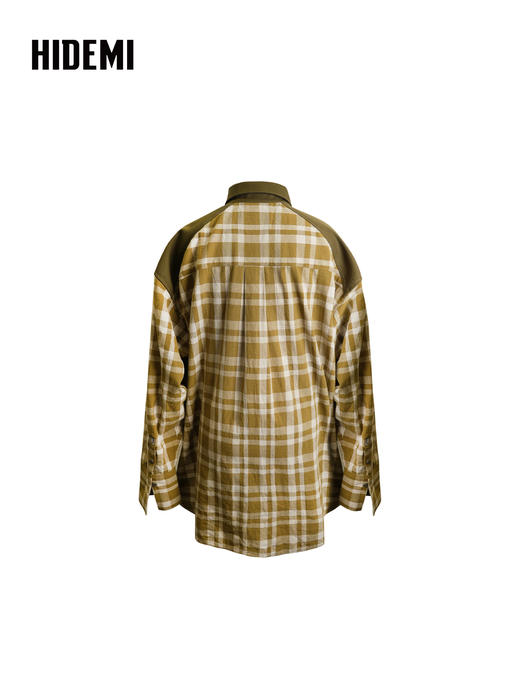 HIDEMI 色织格纹撞色拼接贴袋衬衫外套上衣 商品图9