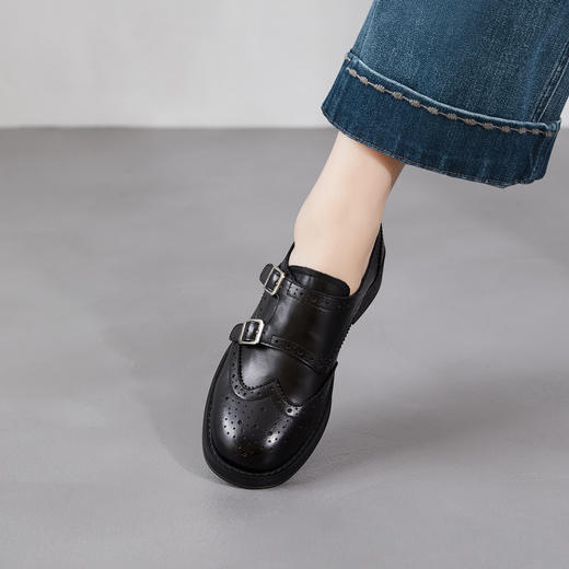 雀说 手抓牛皮手工英伦风乐福鞋女ZM269009 商品图2