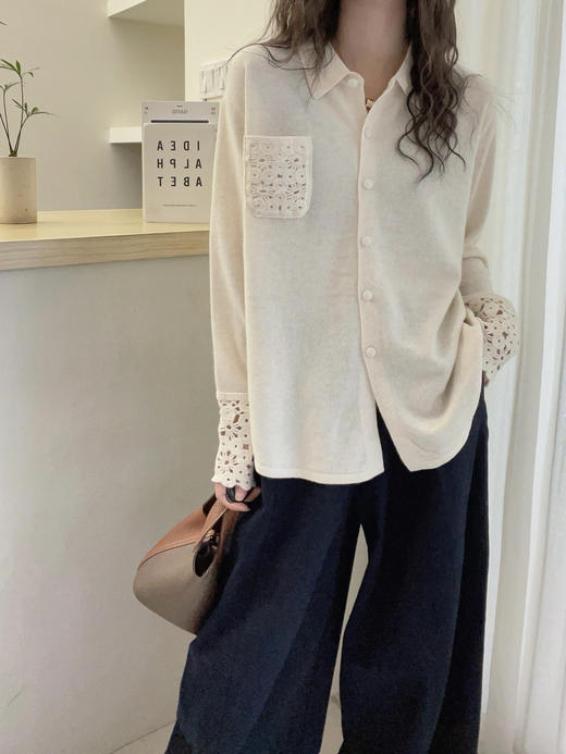 衬衫是POLO领轻法式钩织衬衫开衫 商品图8