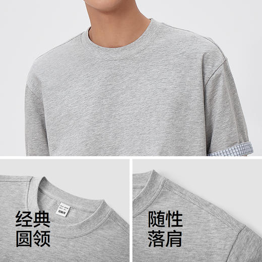 森马短袖T恤男夏袖内格子拼接假两件针织衫2026新款纯棉圆领上衣 商品图3