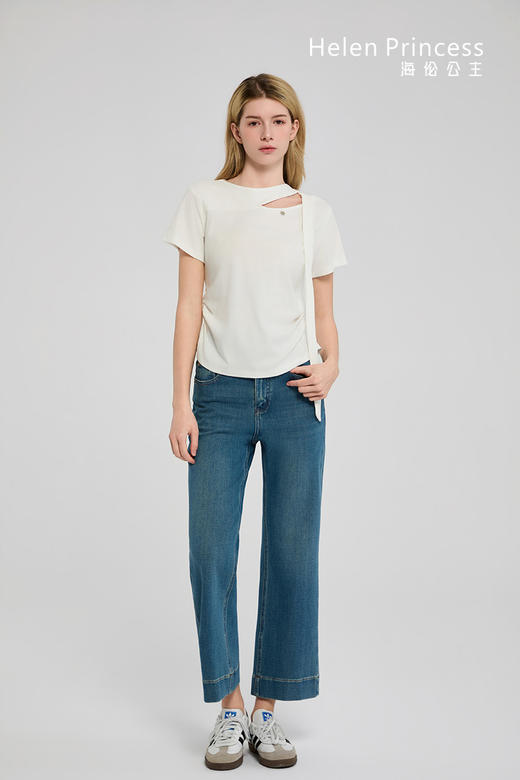 飘带褶皱收腰短袖T恤 商品图1