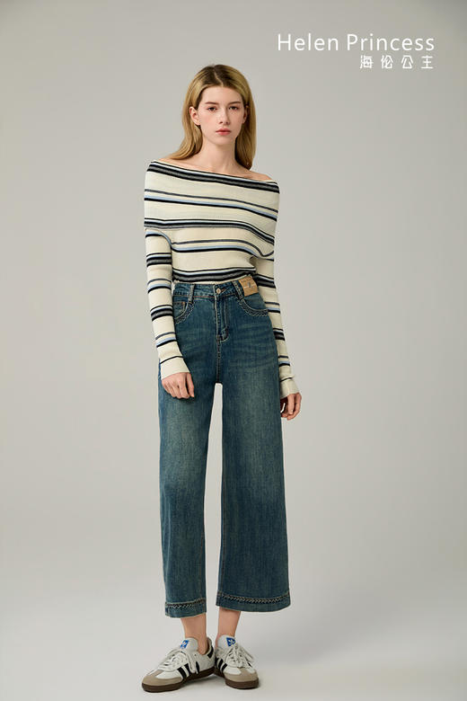 条纹一字领修身上衣 商品图7