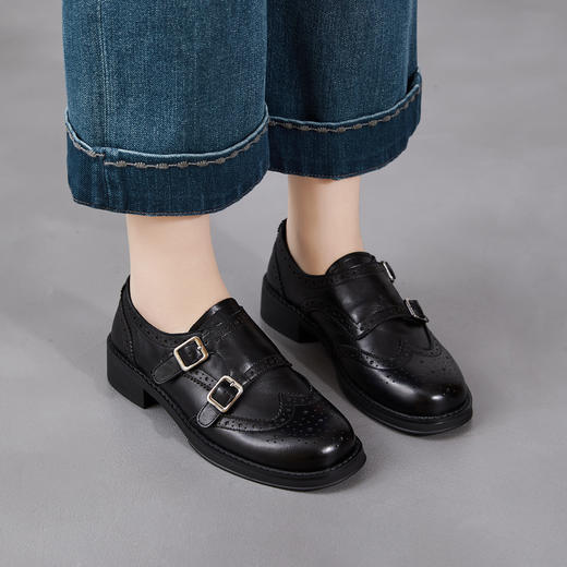 雀说 手抓牛皮手工英伦风乐福鞋女ZM269009 商品图1