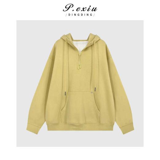 A008潘依绣丁丁宠粉加厚磨绒保暖松弛减龄半拉链连帽长袖卫衣W-63579 商品图0