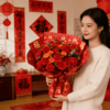轻舞飞扬---19支康乃馨珍珠链白蝴蝶兰中式旗袍花束六选一 商品缩略图0