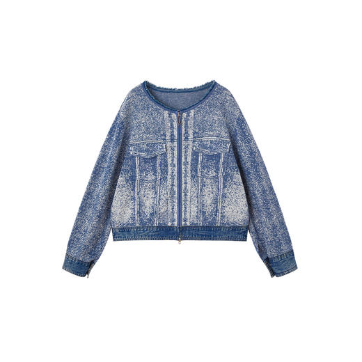 谜底针织开衫长袖2026年春季新品牛仔视觉感提花毛衣女261MZ0325 商品图4