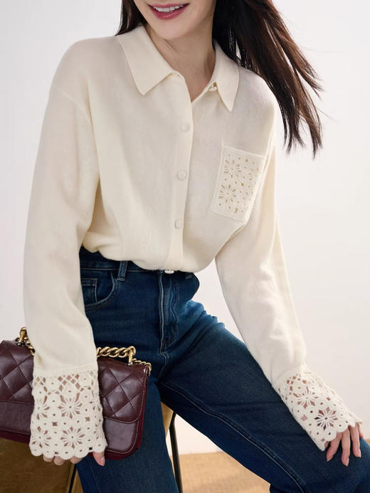 衬衫是POLO领轻法式钩织衬衫开衫 商品图4