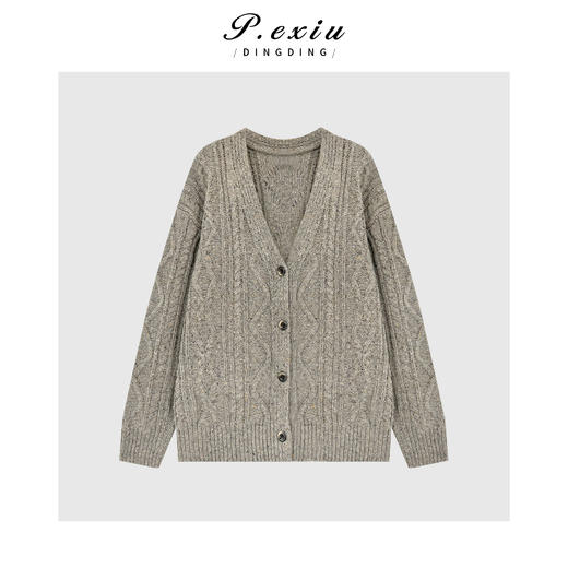 A008潘依绣丁丁宠粉羊毛慵懒感花纱绞花大针织开衫 Q98612 商品图0