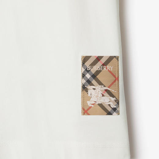 【二】BURBERRY 巴宝莉 女士格纹马术骑士徽标标签棉质圆领短袖T恤 白色 8104886 B7078 商品图1