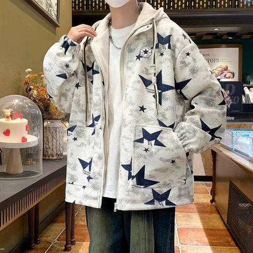 F020223春秋新款加厚假两件水墨字母及图案花纹连帽外套 商品图2