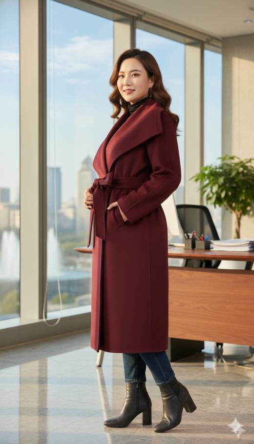 LIN HL 大翻领女人味双面手工腰带长大衣 商品图7