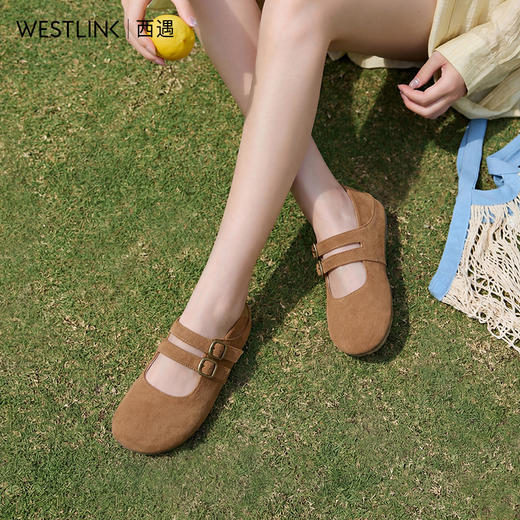 【限时秒杀】西遇勃肯鞋女鞋2026春季新款平底魔术贴双扣复古百搭两穿全包单鞋V0166236 商品图2