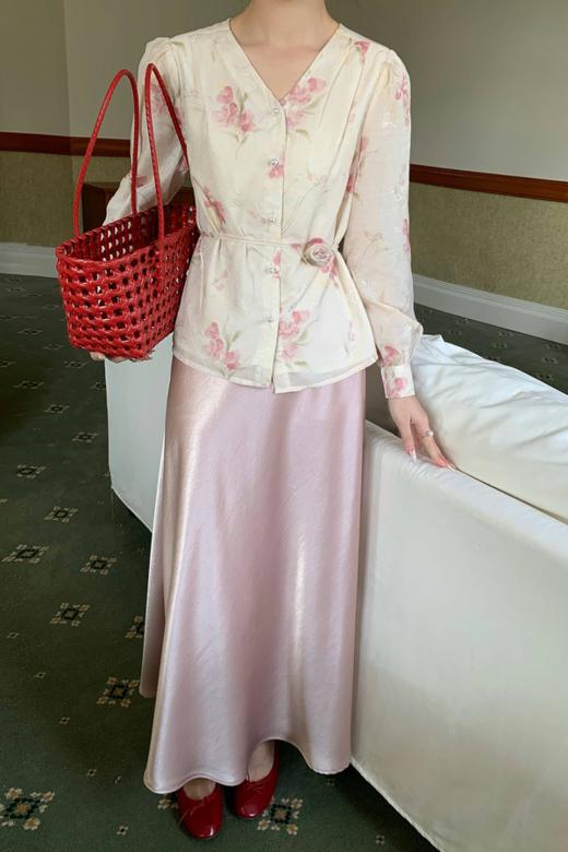 amadella 法式温柔甜美粉色印花衬衫 22347 商品图3