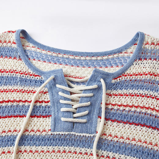 谜底套头针织衫长袖2026春季新品航海风条纹百搭毛衣女261MZ0327 商品图3