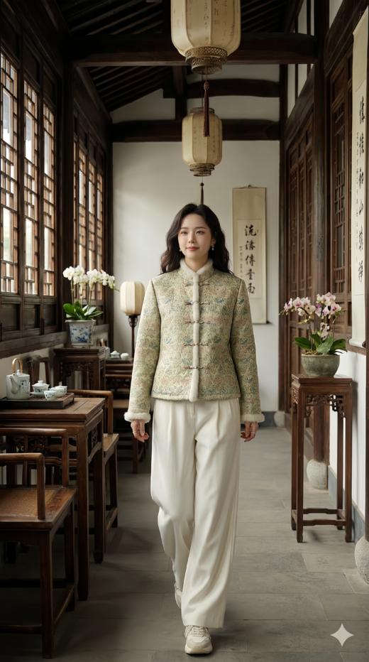 LIN HN 中国风盘扣加水貂毛饰棉衣外套 商品图0